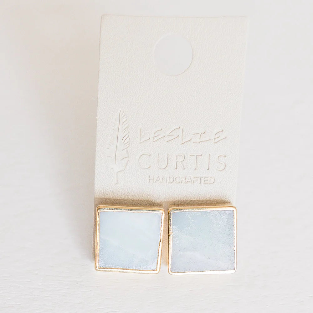 Devin Square Gold Aqua Earrings