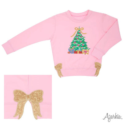 Christmas Tree in Glitter on Pink Holly Christmas