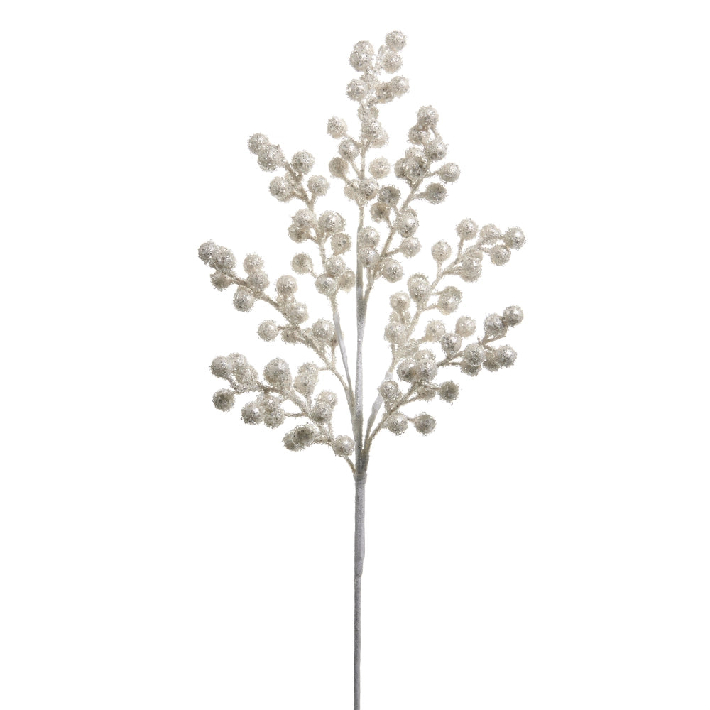 26" White Pearl Beaded Berry Spray
