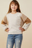 Girls Stripe And Color Block Sleeve Detail Knit Top