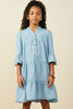Washed Button Detail Ruffle Sleeve Tencel Dress- Light Denim
