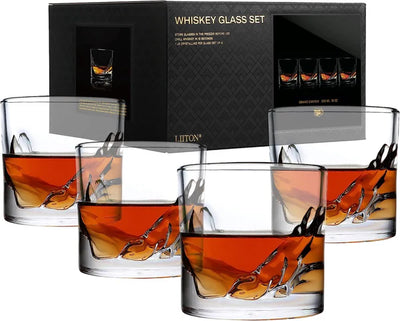 Liiton Crystal Whiskey Glasses- S/4- Assorted