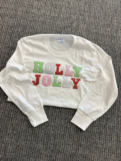 White LS Youth Holly Jolly Sequin Tee