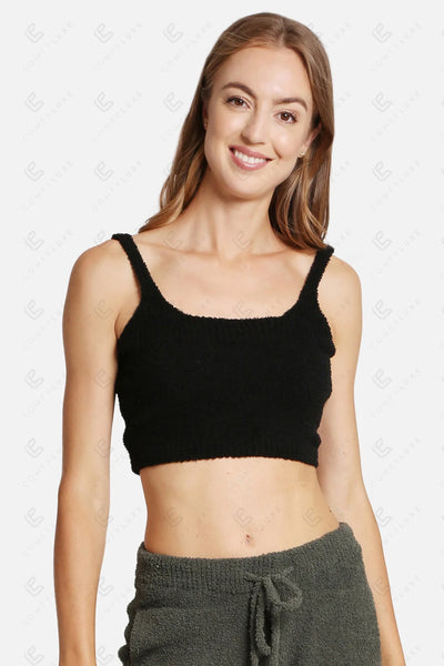 Solid Plush Crop Loungewear Top