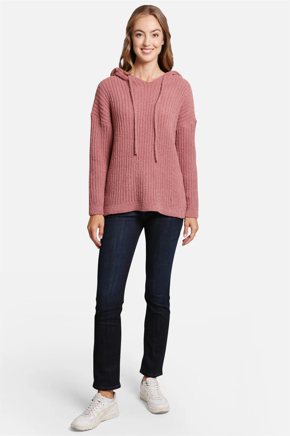 Solid Burnt Orange Ribbed Sweater w/ Hood/Drawstring