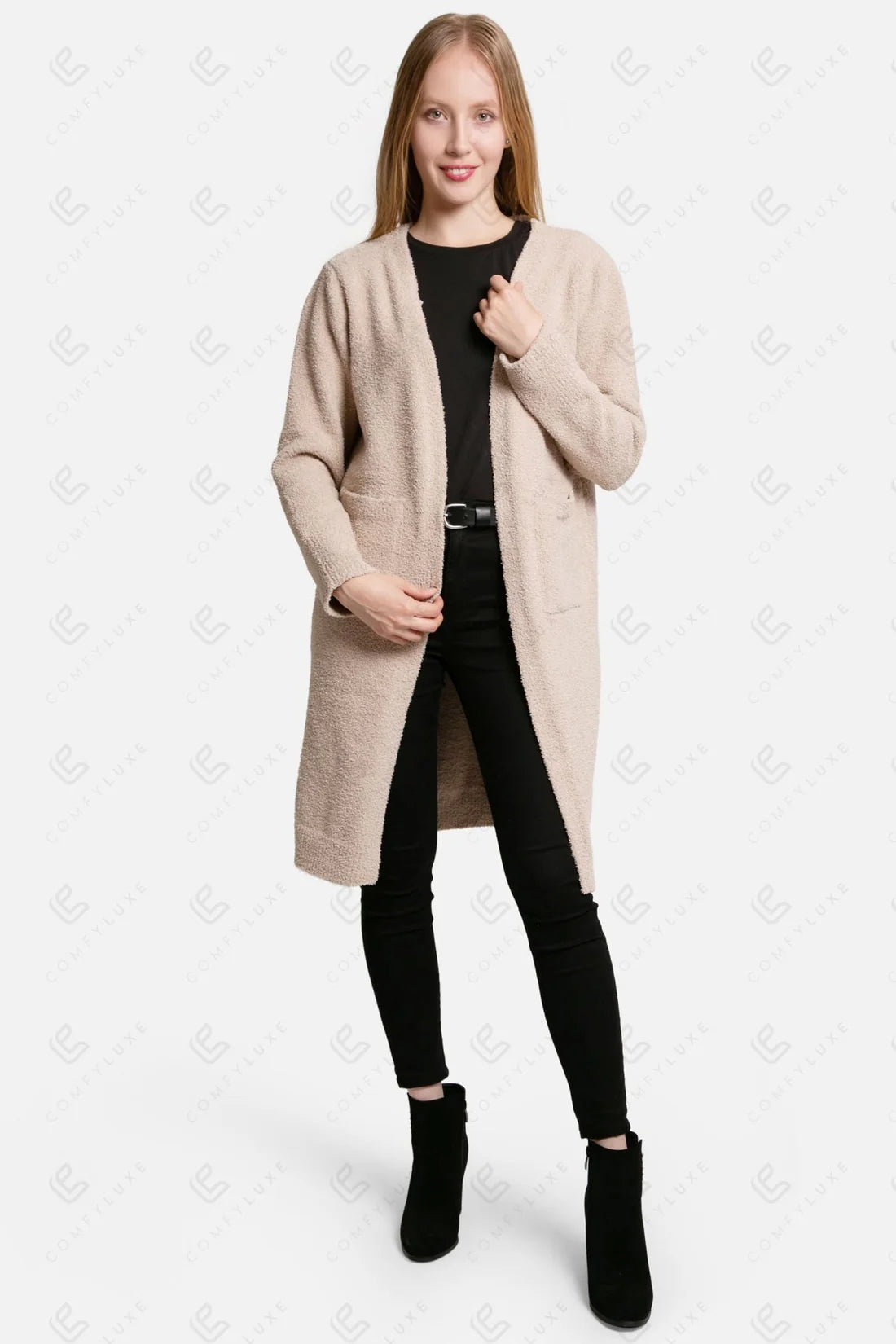Solid Beige Long Cardigan w/ Pockets- One Size