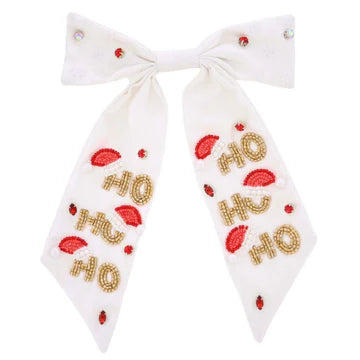 Satin Beaded 8" Holiday Hair Bows- Assorted