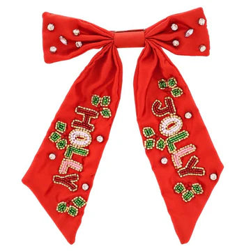 Satin Beaded 8" Holiday Hair Bows- Assorted