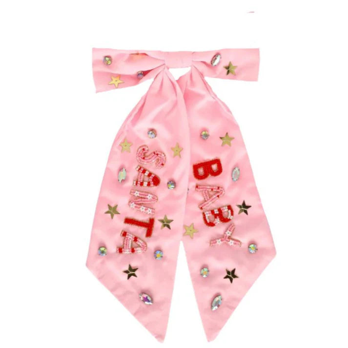 Satin Beaded 8" Holiday Hair Bows- Assorted