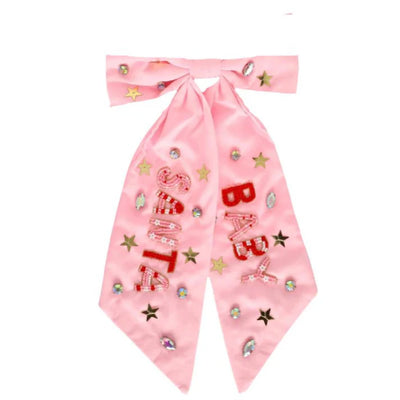 Satin Beaded 8" Holiday Hair Bows- Assorted