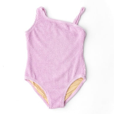 Crinkle Girls One Shoulder One Piece Swimsuit- Lavender