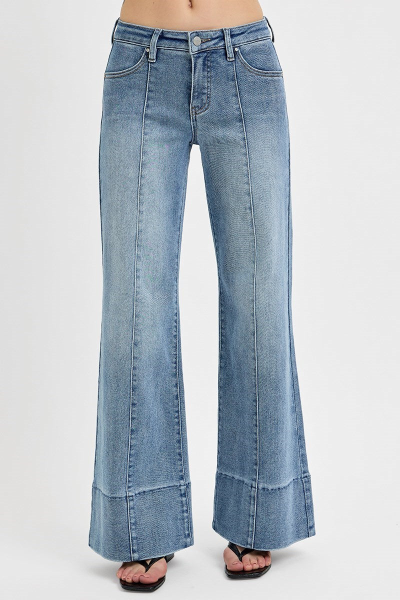 TUMMY CONTROL MID RISE ANKLE WIDE FLARE JEANS