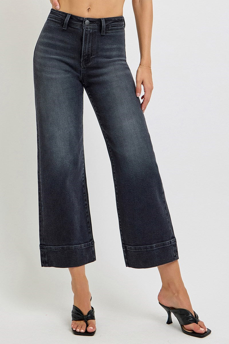 HIGH RISE CROP WIDE JEANS