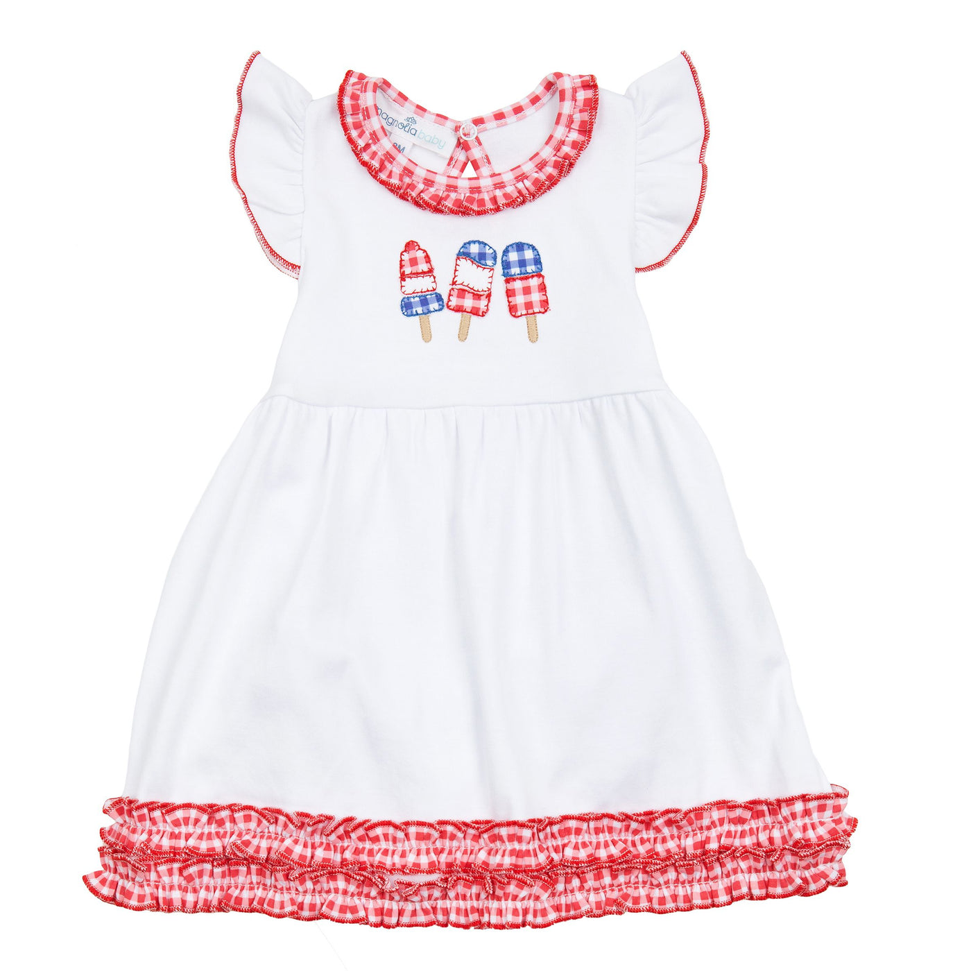 Magnolia Baby- Red, White and Yum Appliques Flutter Dress