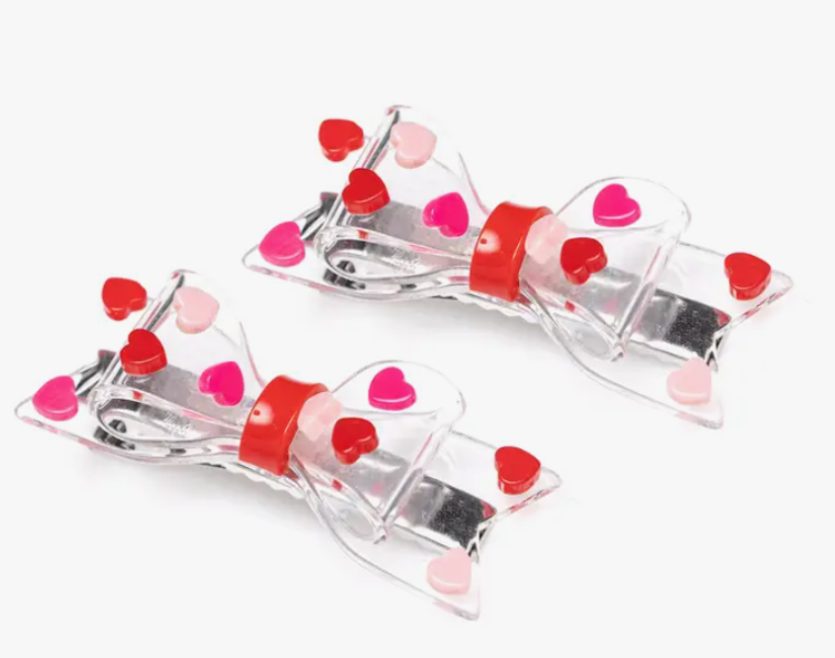Val-Fat Bow Red/Pink Heart Alligator Clips