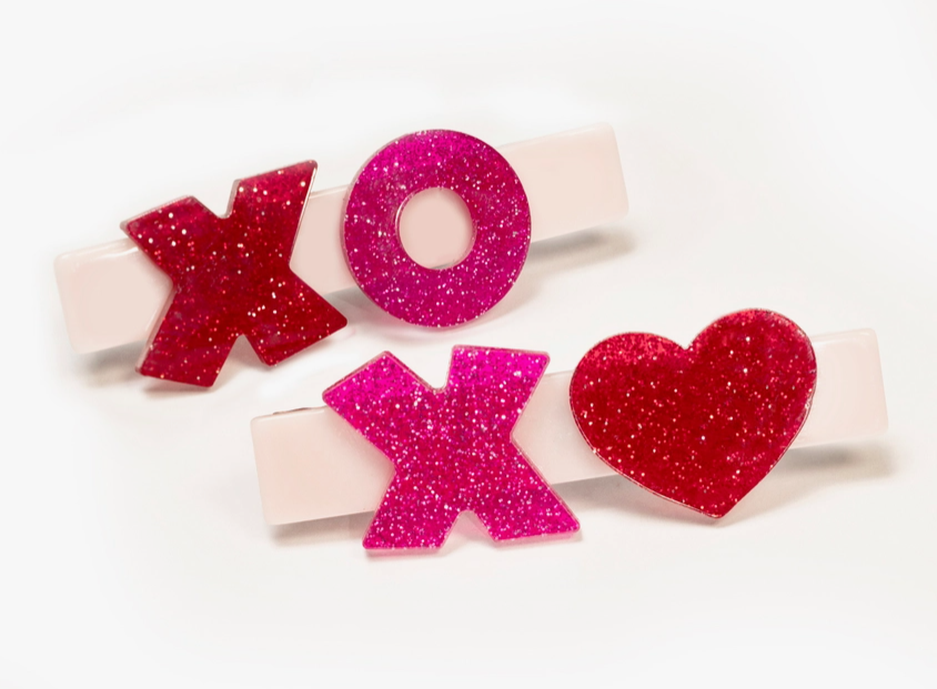 Val-Xoxo Red/Pink Glitter Alligator Clips