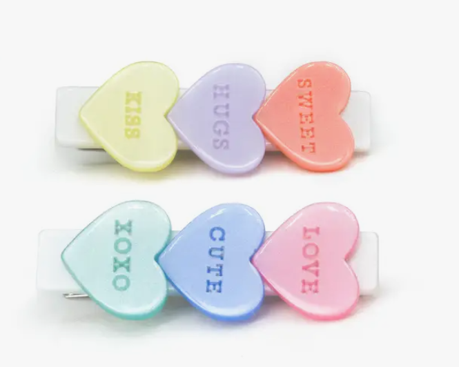 Candy Hearts Pastel Pearlized Hair Clips