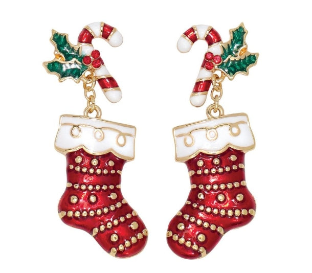 Candy Cane Stocking Dangle Earrings