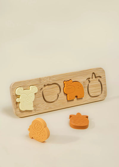 Silicone Puzzle on Wooden Plate- Assorted