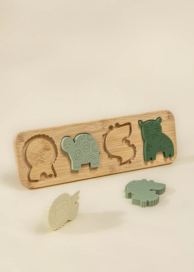 Silicone Puzzle on Wooden Plate- Assorted