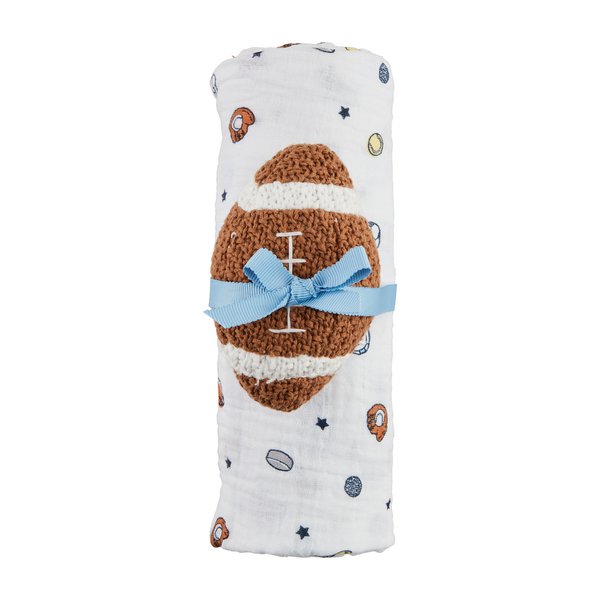 Sports Swaddle And Rattle Set
