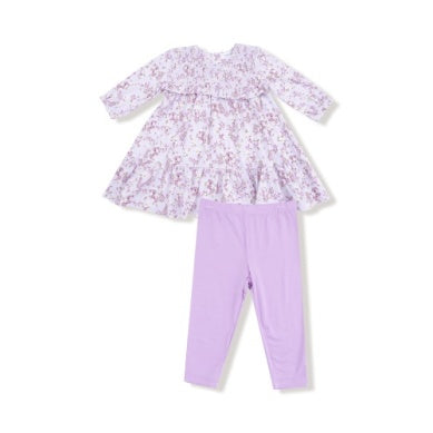 Angel Dear-Smocked Ruffle L/S Tiered Dress + Leggings- Sweet Dream Florals