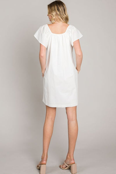 Light Poplin V-Neck Flutter Sleeve Dress