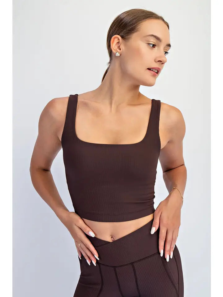 Nylon Rib Square Neck Sleeveless Crop Top
