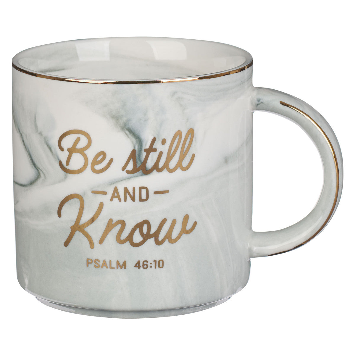 Be Still White Marbled Coffee Mug