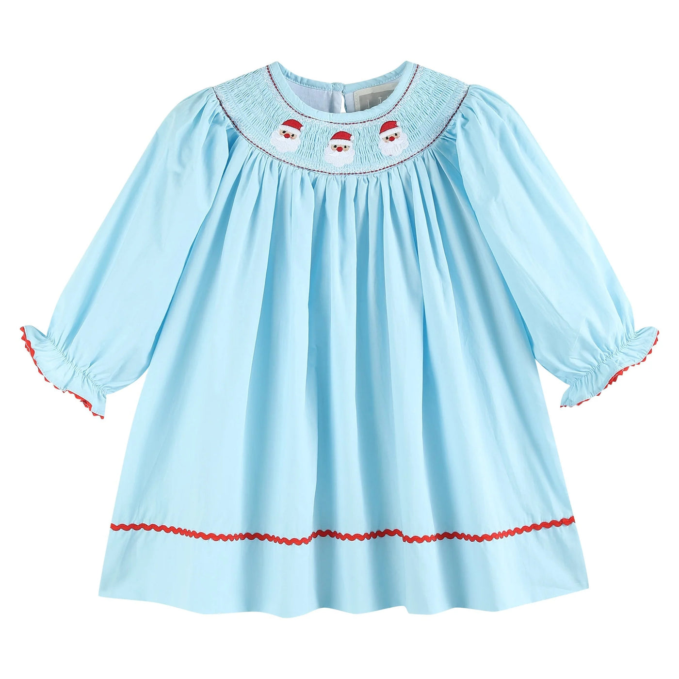 Lil Cactus- Blue Santa Smocked Bishop Dress
