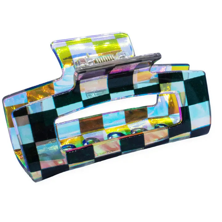 Iridescent Checkered Hair Claw Clip - Assorted
