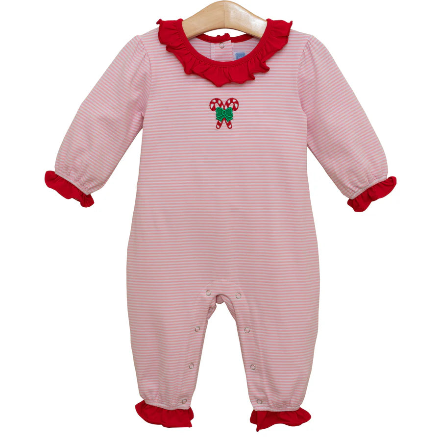 TSK- Candy Cane Embroidery Ruffle Romper