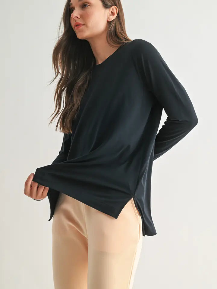 Easy Edge High Low Long Sleeve Top- Deep Navy