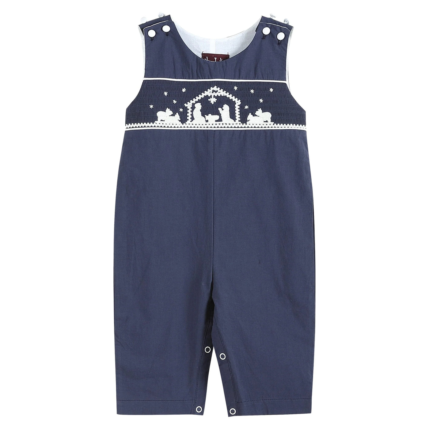 Lil Cactus- Dark Blue Nativity Smocked Overalls