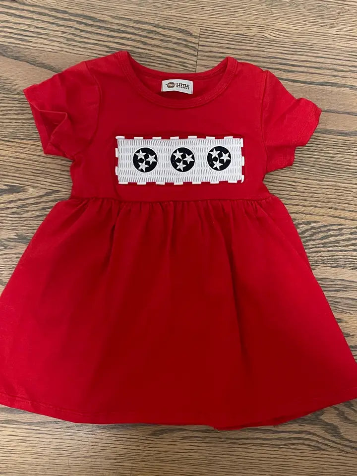 Tennessee Tri Star Red Smocked Girls Dress
