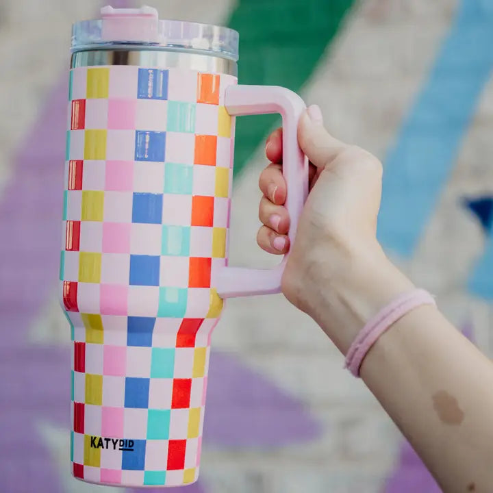 Multicolored Checkered Tumbler W/ Handle