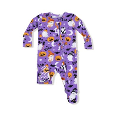 Angel Dear- Glow in the Dark - Purple - 2 Way Zipper Ruffle Back Footie- Costumed ghost