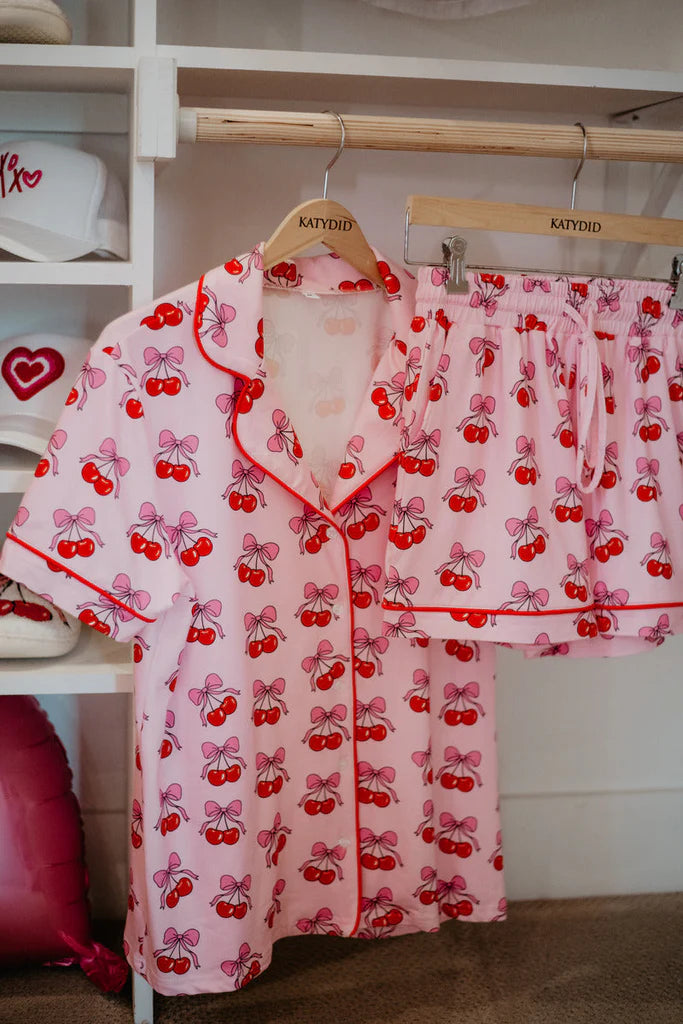 Mary Square Cherry Bow Repeat 2pc PJ Set