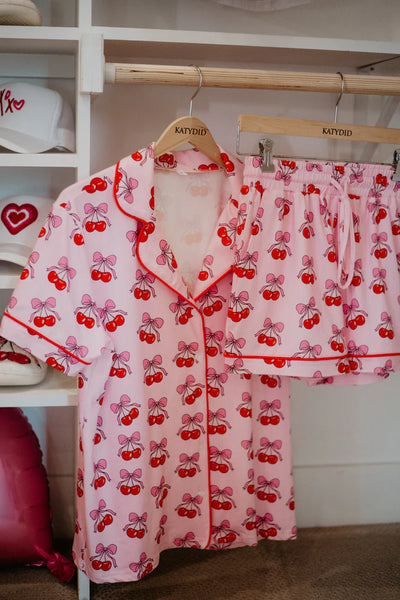 Mary Square Cherry Bow Repeat 2pc PJ Set