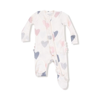 Angel Dear-2 Way Ruffle Zipper Footie-Modal Rib- Hearts