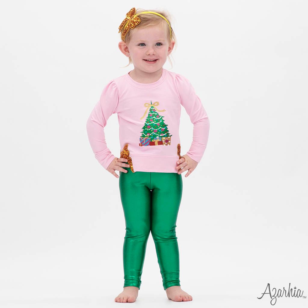 Christmas Tree in Glitter on Pink Holly Christmas