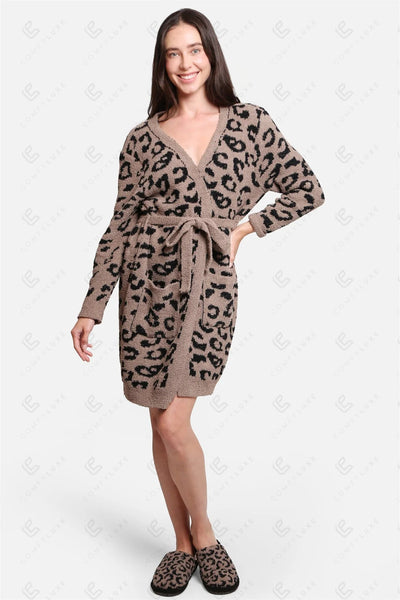 Women's Plush Leopard Robe- Assorted- One Size