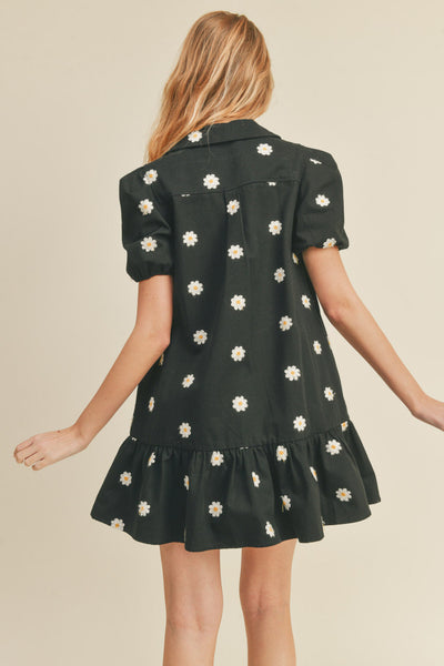 Daisy Floral Collar Dress -Black