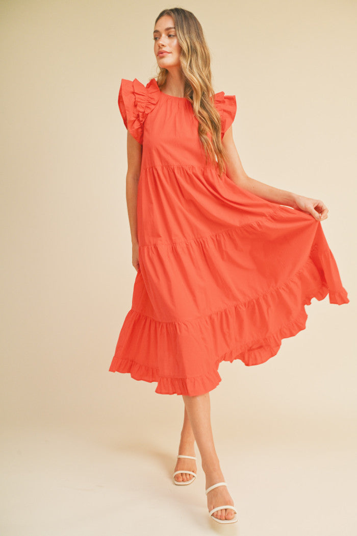Short Flutter Sleeve with Tiered Skirt