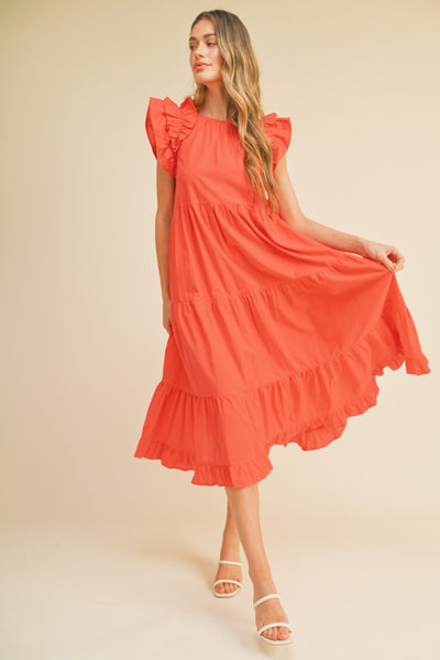 Short Flutter Sleeve with Tiered Skirt