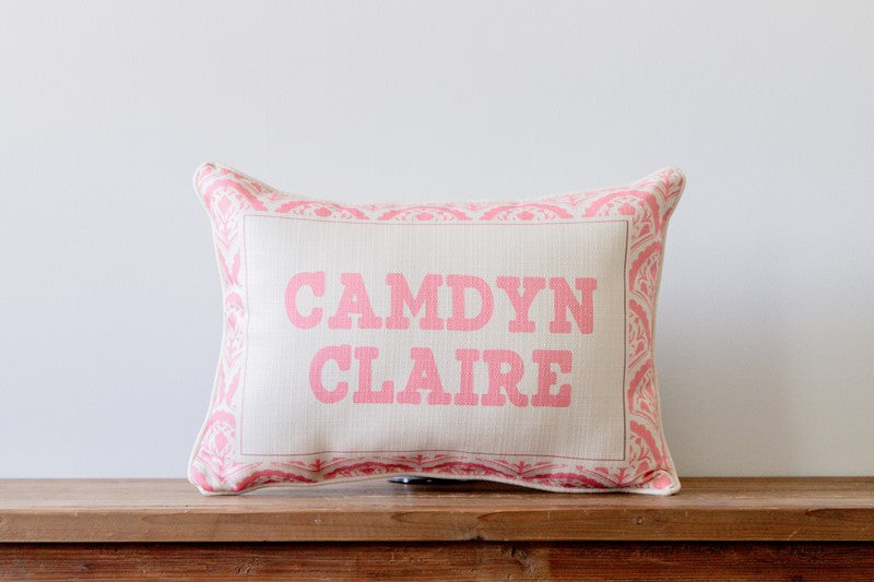 Pink Scalloped Name Pillow- Customizable