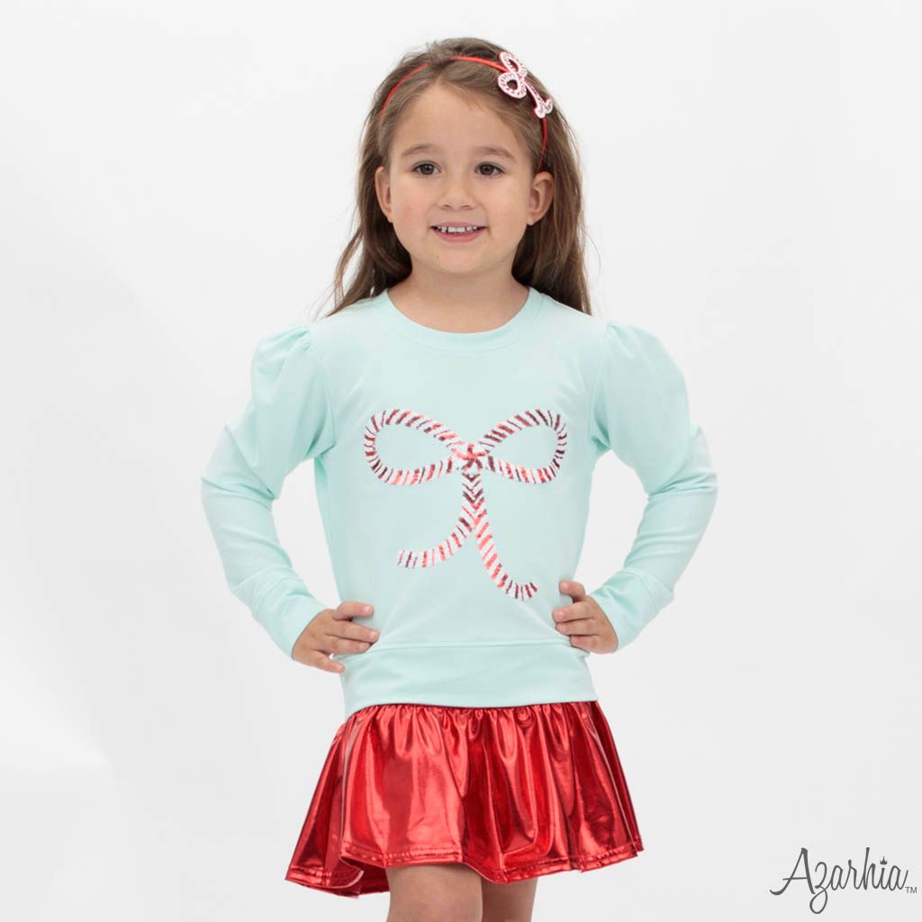 Candy Cane Bow in Sequin on Mint Holly Christmas