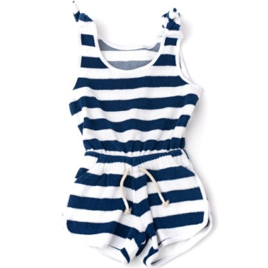 Terry Girls Active Romper- Navy Stripe
