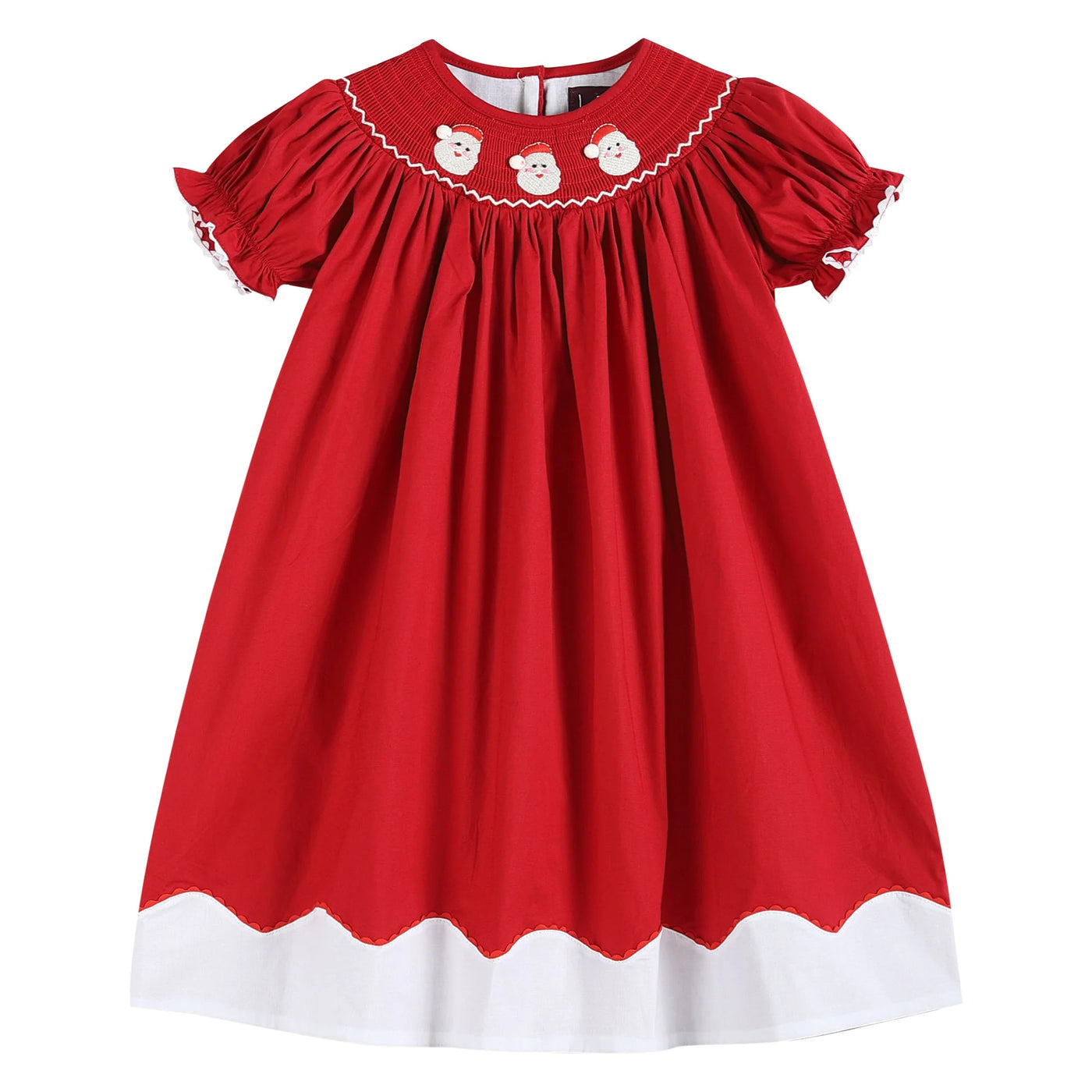 Lil Cactus- Red and White Santa Smocked Bishop Dress