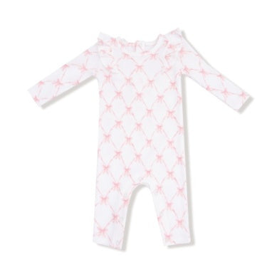 Angel Dear- L/s Ruffle Romper- Ribbon Bow Trellis